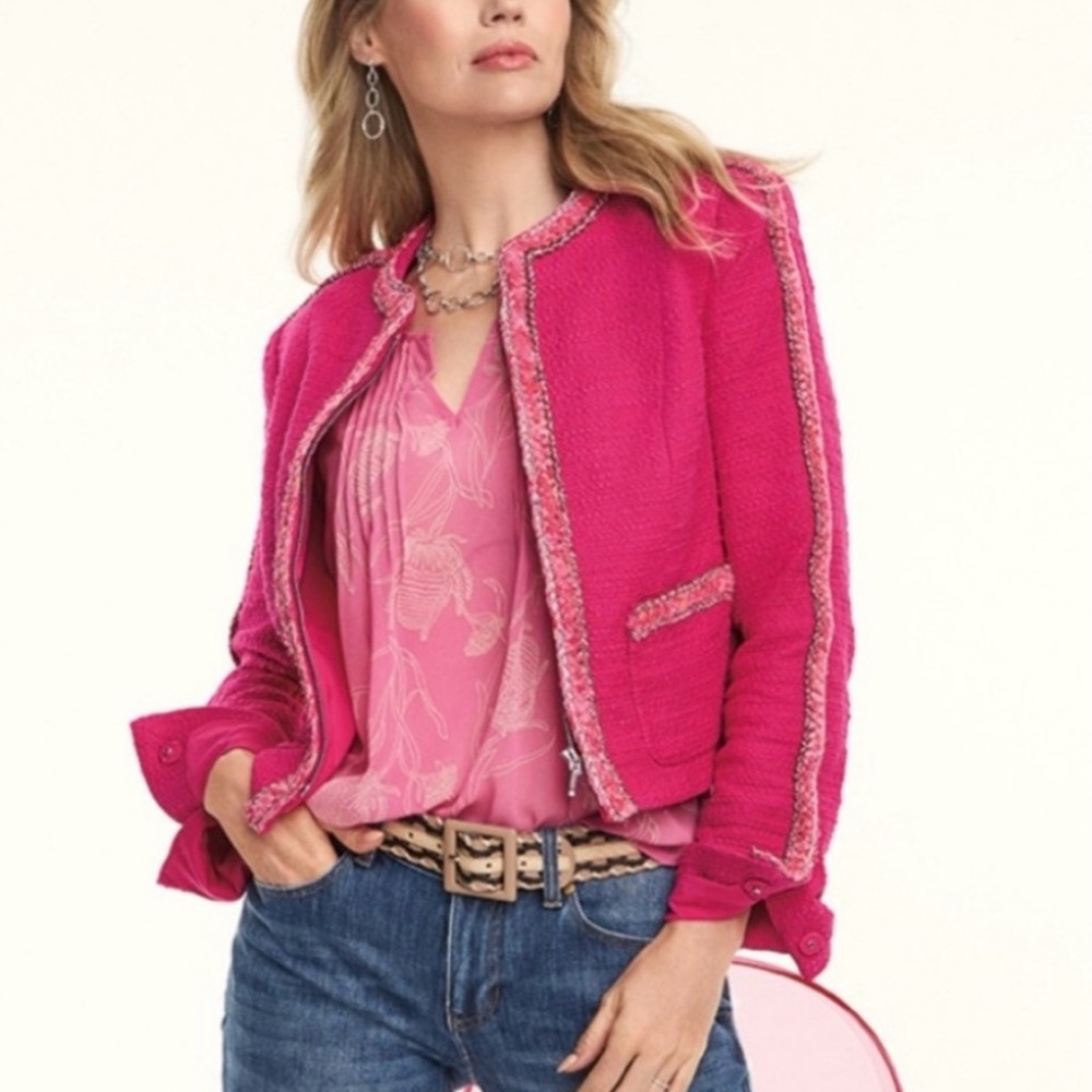 Cabi Ballroom Preppy Jacket Blazor| Size Small | Fuchsia Bouclé Tweed - Picture 4 of 14